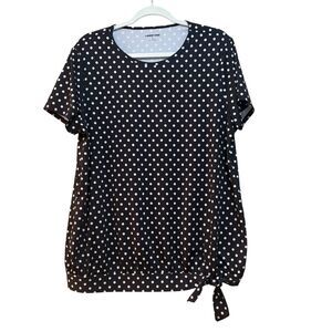 2/$30 Lands End Shirt Womens Large Polka Dot Tie Hem Short Sleeve Stretch Top
